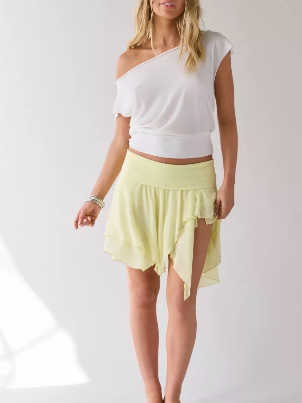Urban Outfitters Pale Yellow Asymmetrical Ruffle Shorts